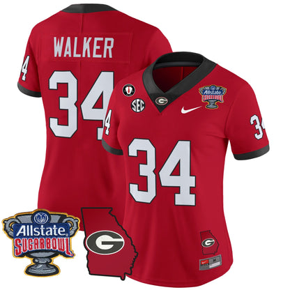 Women's Georgia Bulldogs 2025 Sugar Bowl & Georgia Map Patch Vapor Limited Jersey - All Stitched