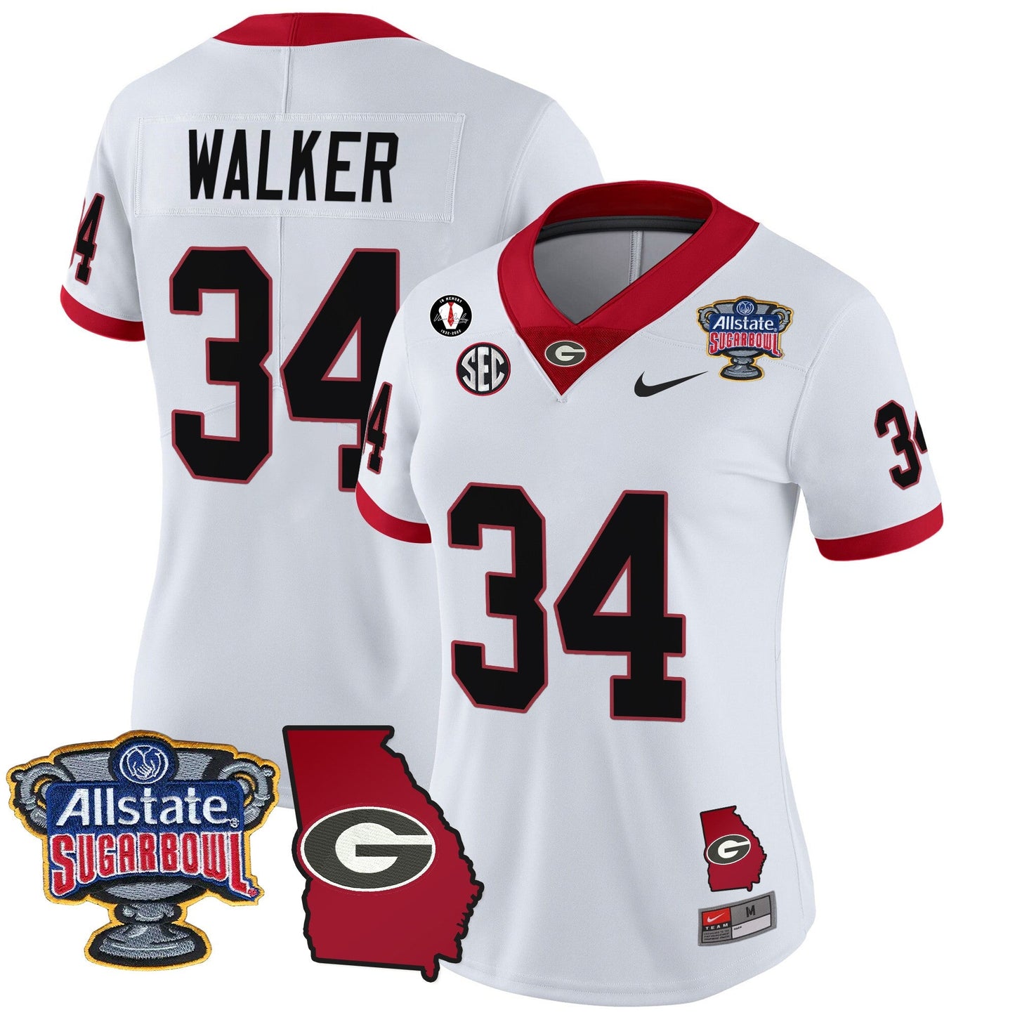 Women's Georgia Bulldogs 2025 Sugar Bowl & Georgia Map Patch Vapor Limited Jersey - All Stitched