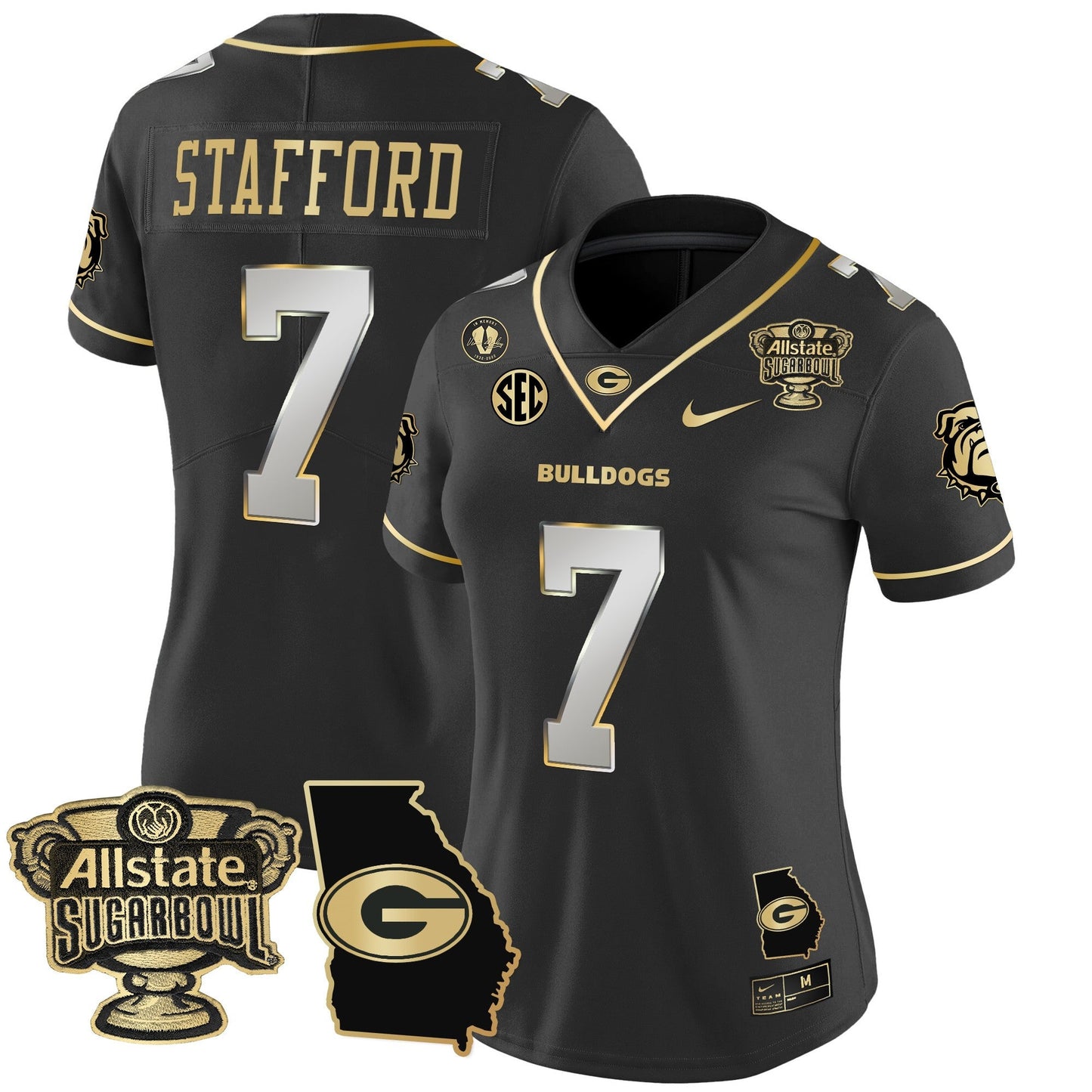Women's Georgia Bulldogs 2025 Sugar Bowl & Georgia Map Patch Vapor Limited Jersey - All Stitched