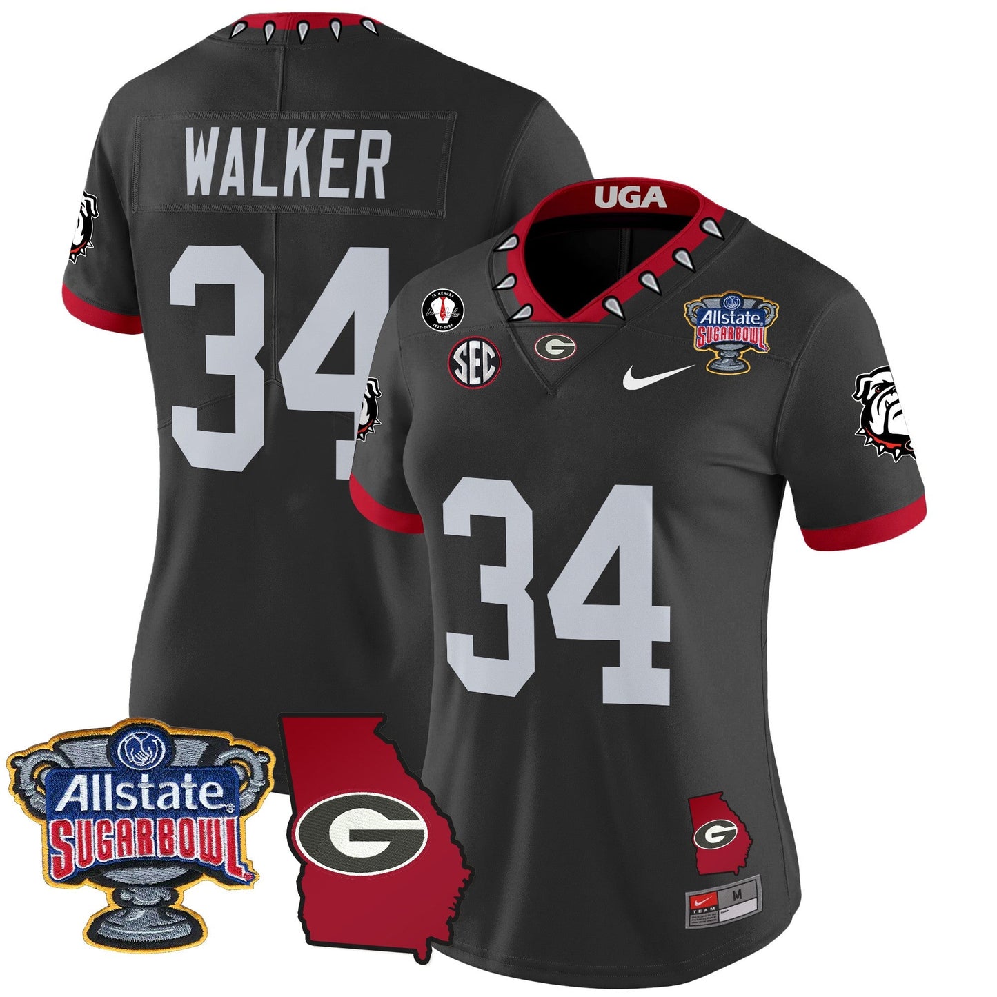 Women's Georgia Bulldogs 2025 Sugar Bowl & Georgia Map Patch Vapor Limited Jersey - All Stitched