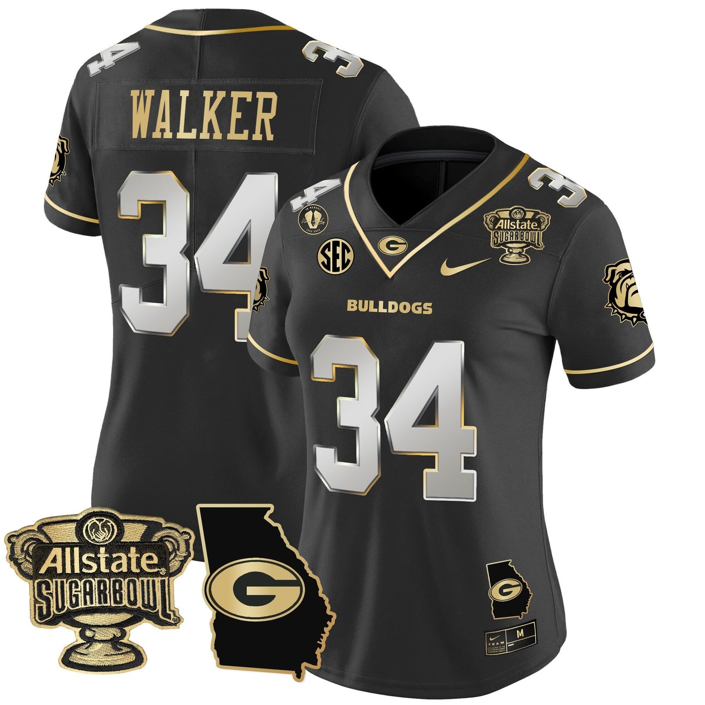 Women's Georgia Bulldogs 2025 Sugar Bowl & Georgia Map Patch Vapor Limited Jersey - All Stitched