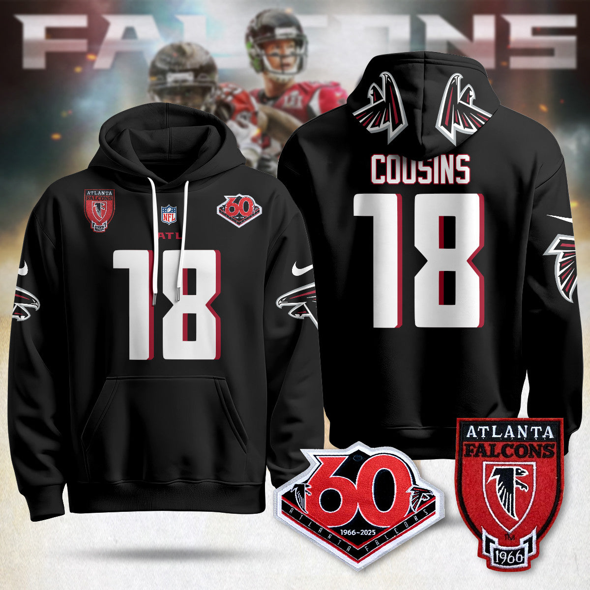 Atlanta Falcons 60th Season Pullover Custom Hoodie - All Stitched