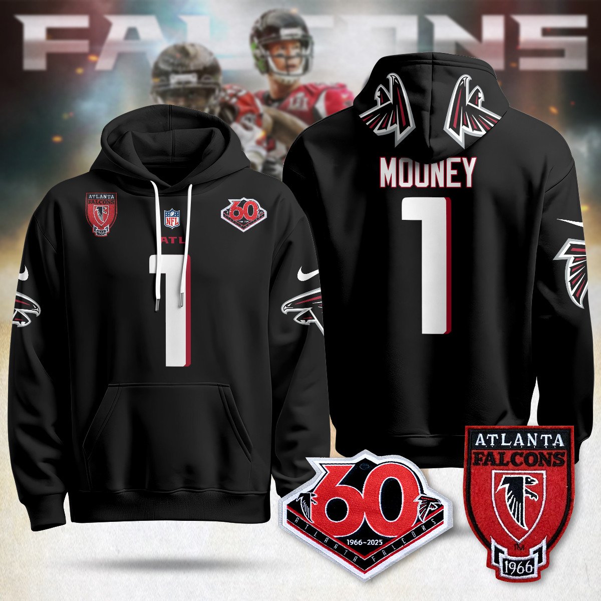 Atlanta Falcons 60th Season Pullover Custom Hoodie - All Stitched