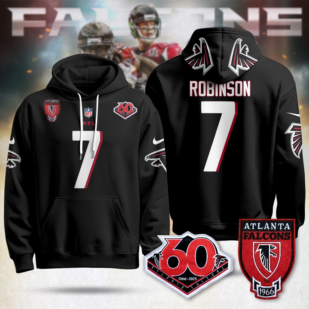 Atlanta Falcons 60th Season Pullover Custom Hoodie - All Stitched