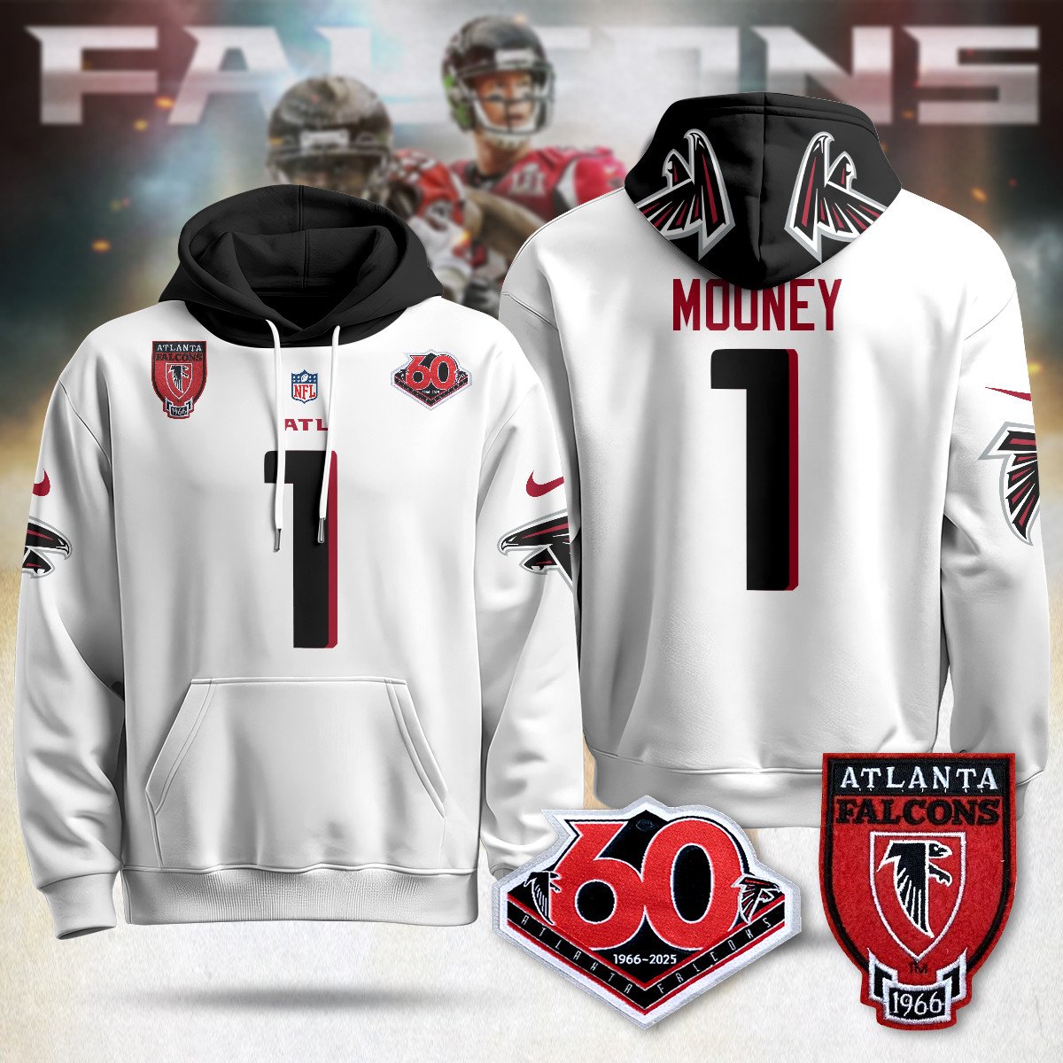 Atlanta Falcons 60th Season Pullover Custom Hoodie - All Stitched