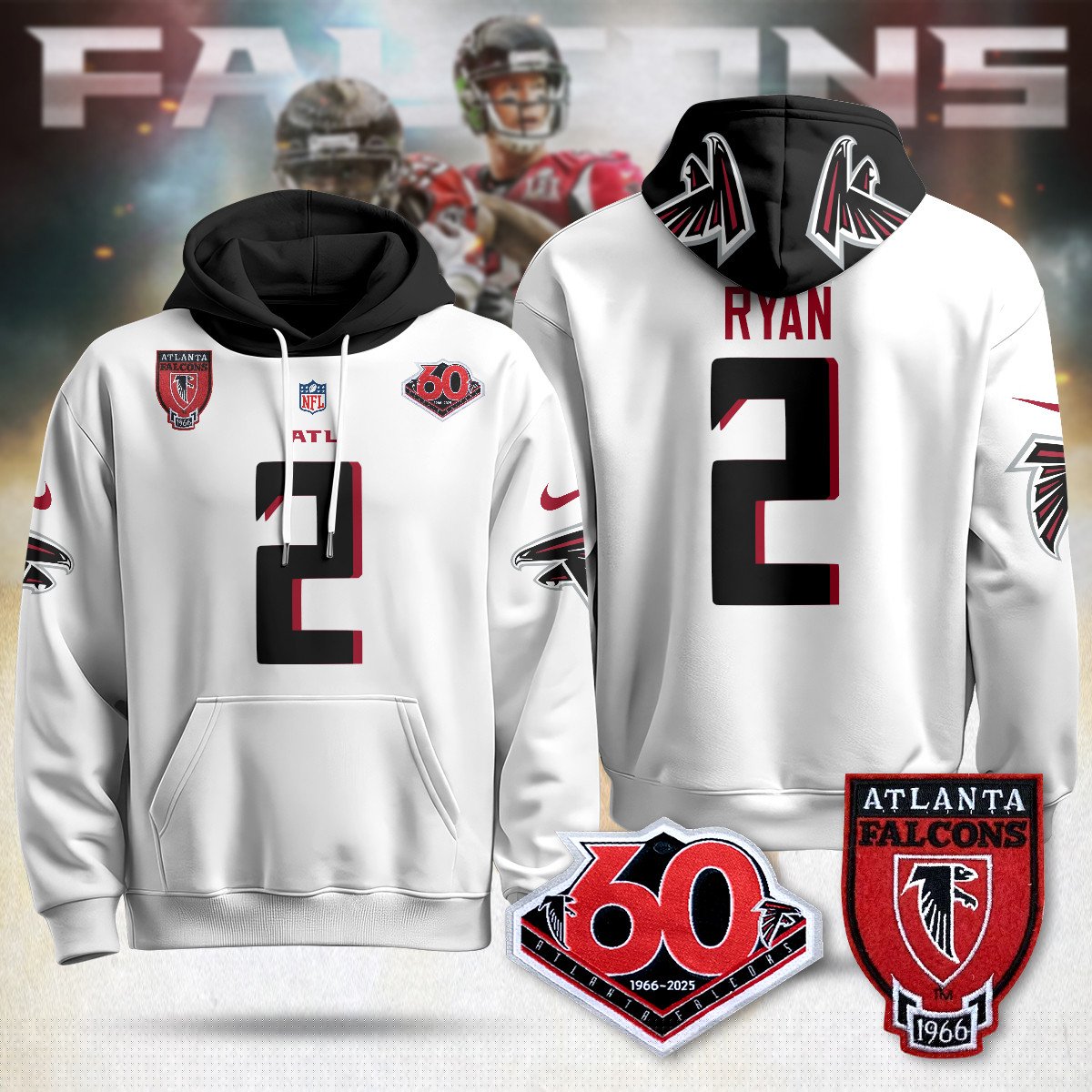 Atlanta Falcons 60th Season Pullover Custom Hoodie - All Stitched