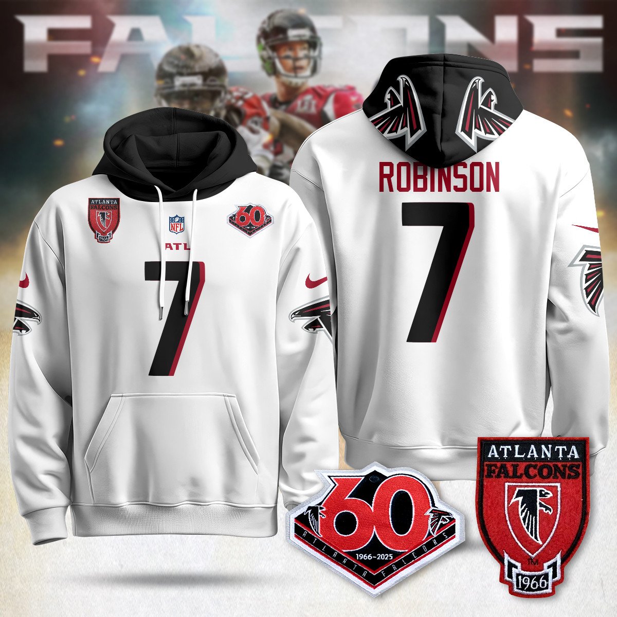 Atlanta Falcons 60th Season Pullover Custom Hoodie - All Stitched