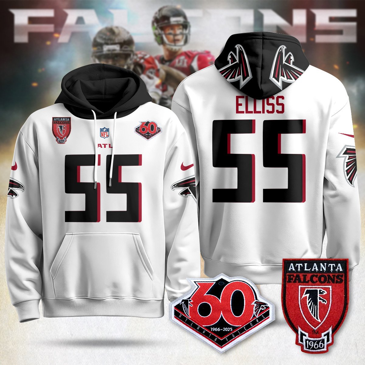 Atlanta Falcons 60th Season Pullover Custom Hoodie - All Stitched