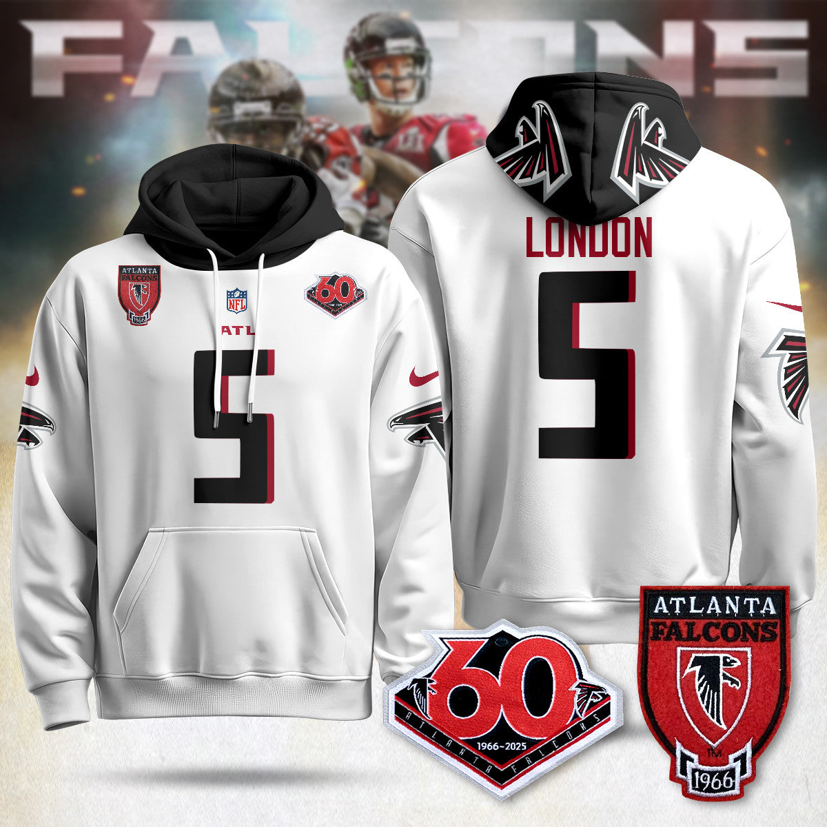 Atlanta Falcons 60th Season Pullover Custom Hoodie - All Stitched