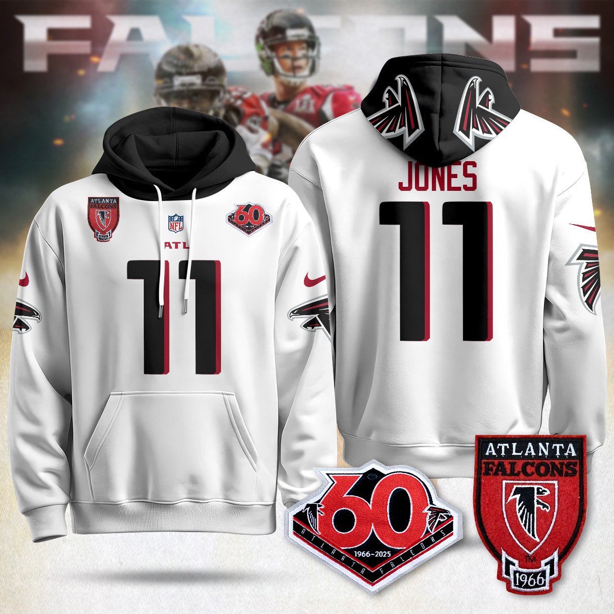Atlanta Falcons 60th Season Pullover Custom Hoodie - All Stitched