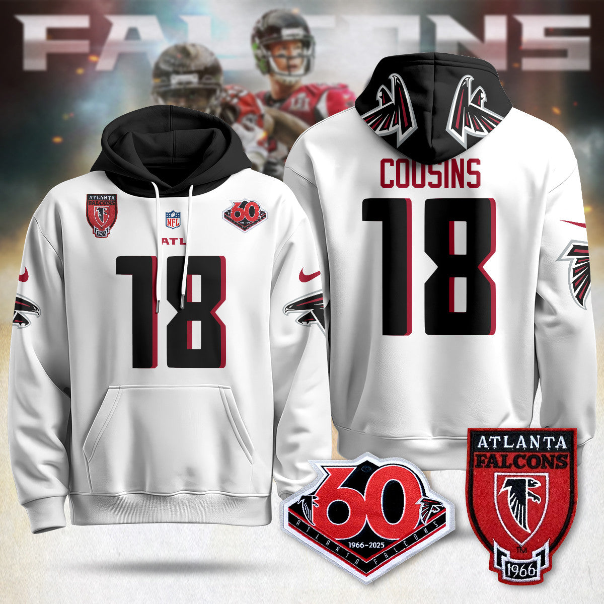 Atlanta Falcons 60th Season Pullover Custom Hoodie - All Stitched