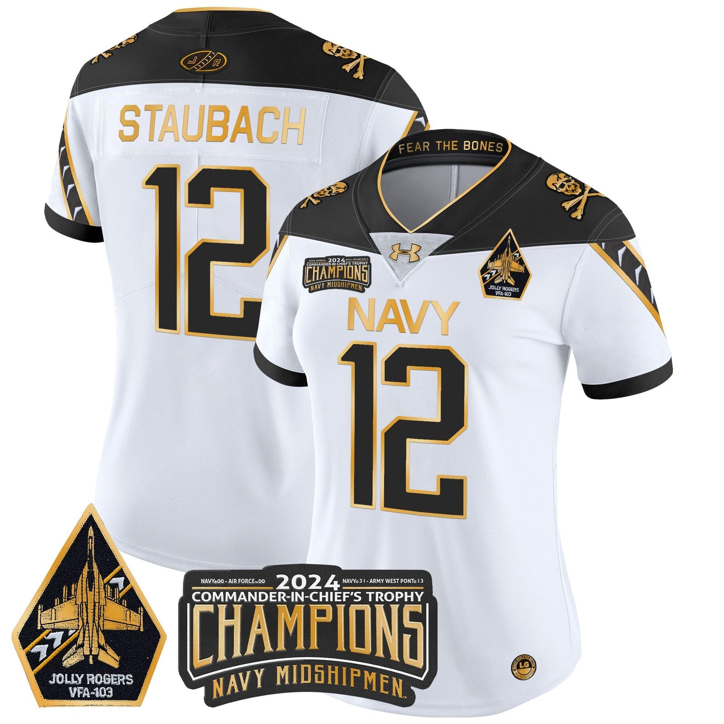 Women's Navy Midshipmen 2024 Commander-In-Chief's Trophy Champions Patch Gold Vapor Limited Jersey - All Stitched