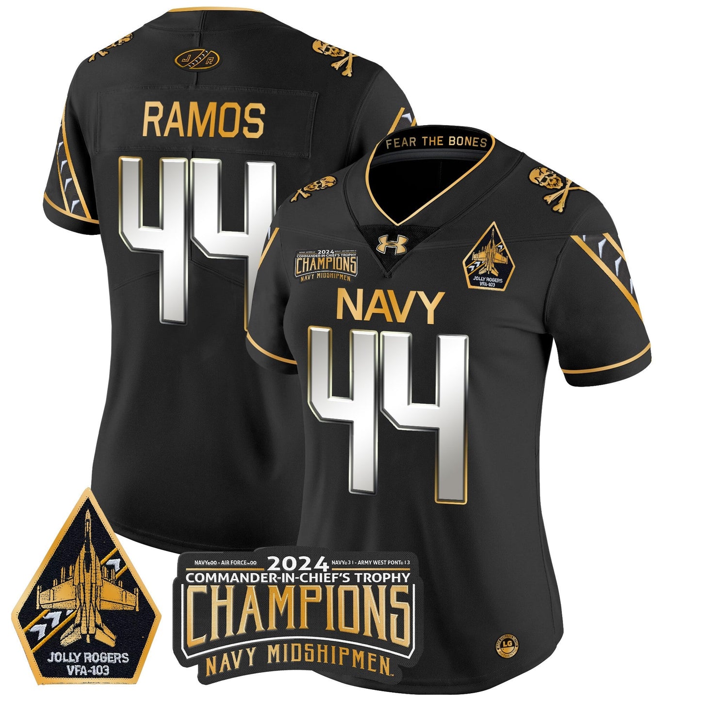 Women's Navy Midshipmen 2024 Commander-In-Chief's Trophy Champions Patch Gold Vapor Limited Jersey - All Stitched