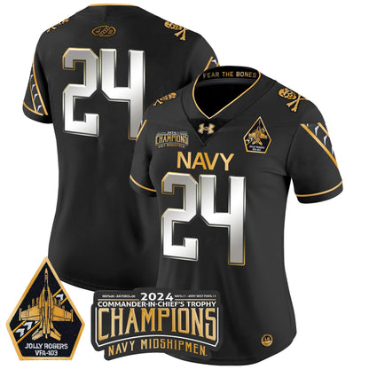 Women's Navy Midshipmen 2024 Commander-In-Chief's Trophy Champions Patch Gold Vapor Limited Jersey - All Stitched