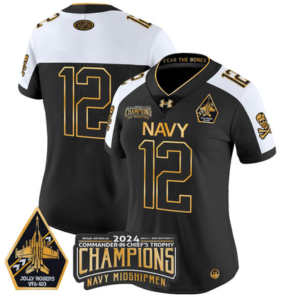 Women's Navy Midshipmen 2024 Commander-In-Chief's Trophy Champions Patch Gold Vapor Limited Jersey - All Stitched