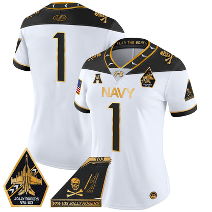 Women's Navy Midshipmen 2024 Jolly Rogers Patch Gold Vapor Limited Jersey - All Stitched