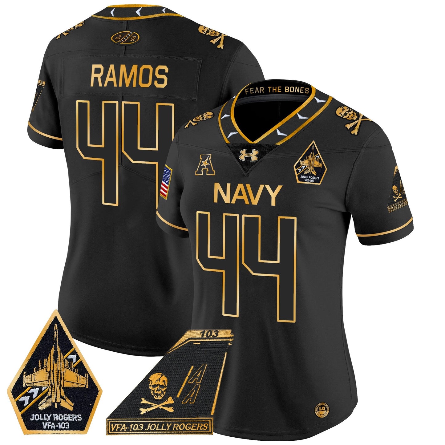 Women's Navy Midshipmen 2024 Jolly Rogers Patch Gold Vapor Limited Jersey - All Stitched