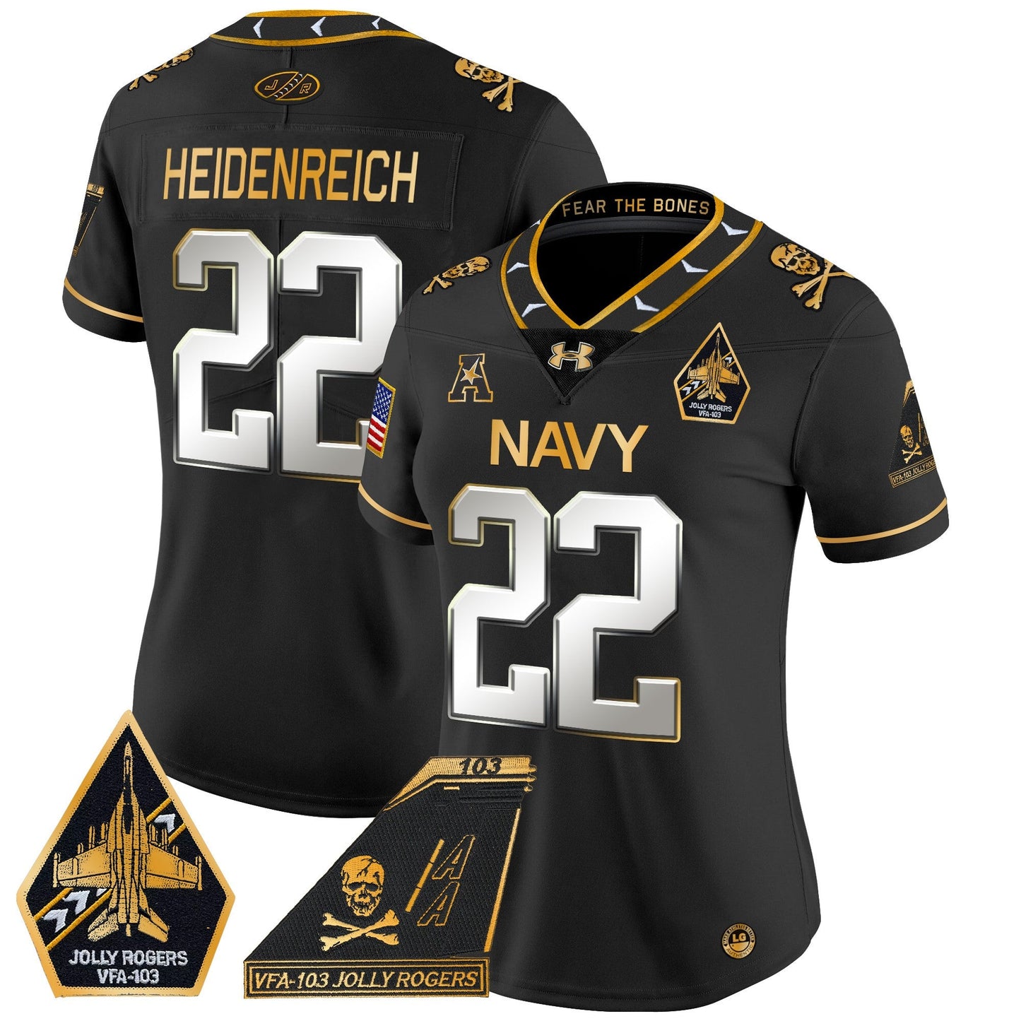 Women's Navy Midshipmen 2024 Jolly Rogers Patch Gold Vapor Limited Jersey - All Stitched