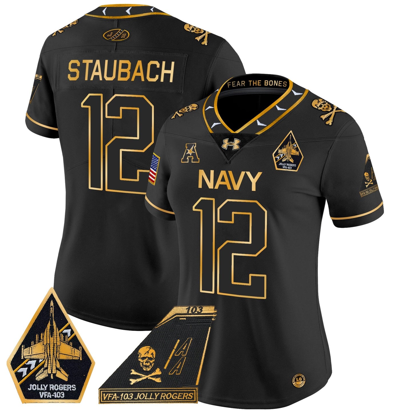 Women's Navy Midshipmen 2024 Jolly Rogers Patch Gold Vapor Limited Jersey - All Stitched