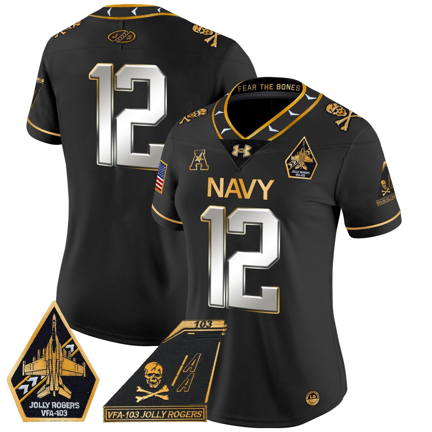 Women's Navy Midshipmen 2024 Jolly Rogers Patch Gold Vapor Limited Jersey - All Stitched