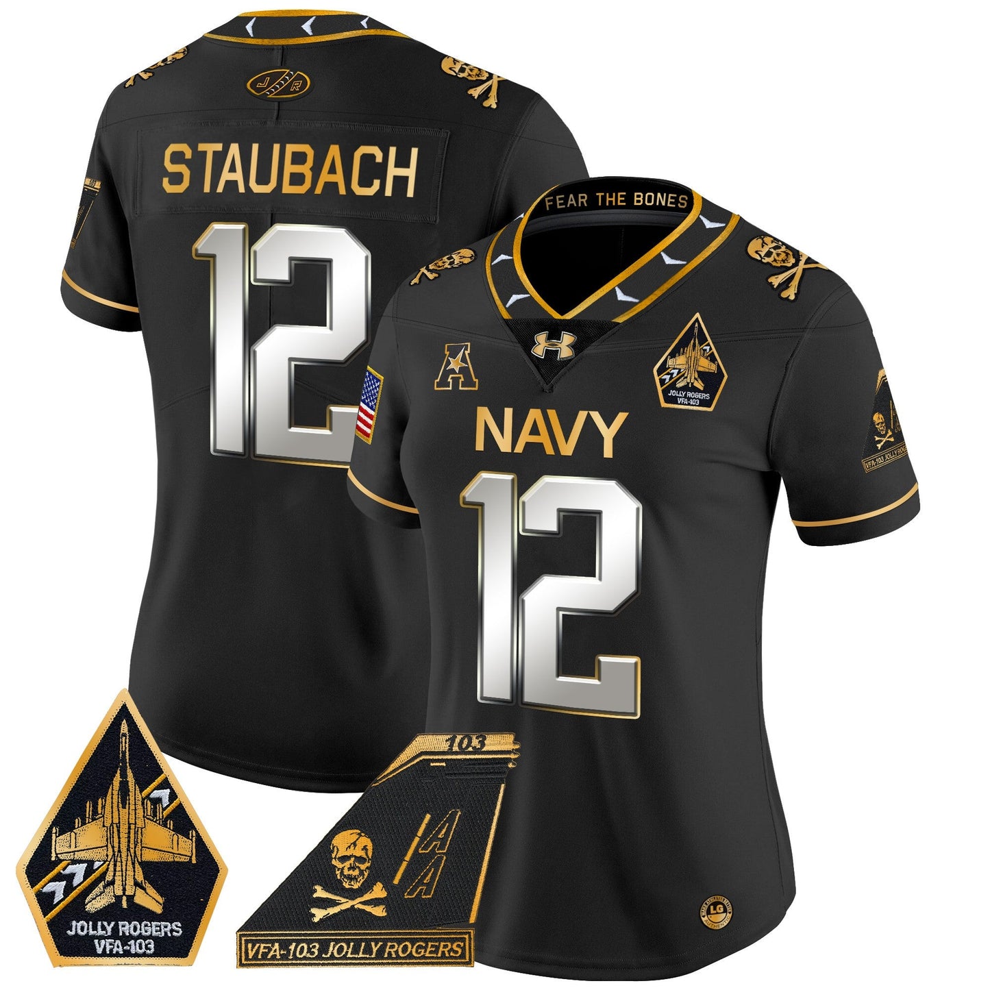 Women's Navy Midshipmen 2024 Jolly Rogers Patch Gold Vapor Limited Jersey - All Stitched