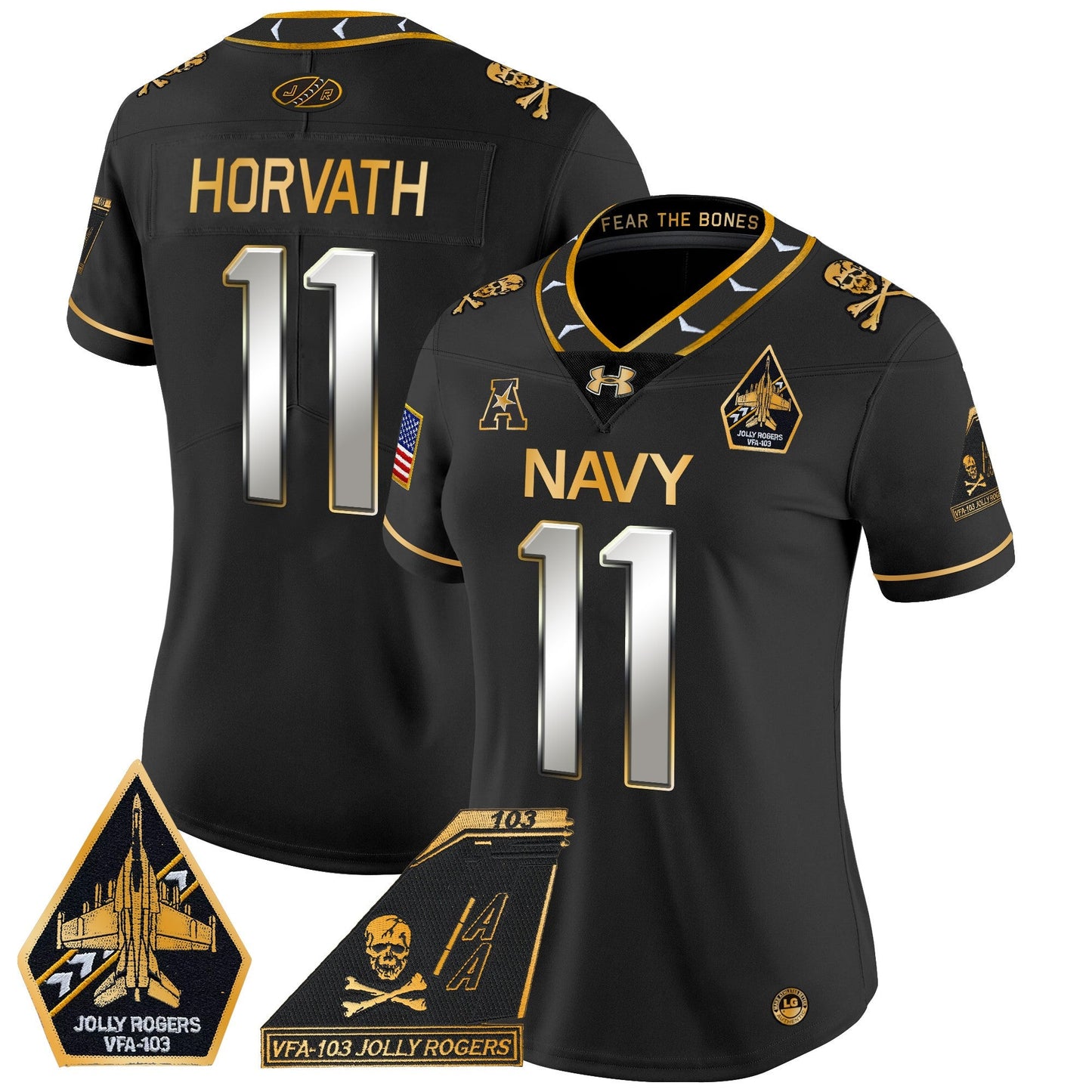 Women's Navy Midshipmen 2024 Jolly Rogers Patch Gold Vapor Limited Jersey - All Stitched