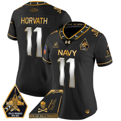 Women's Navy Midshipmen 2024 Jolly Rogers Patch Gold Vapor Limited Jersey - All Stitched