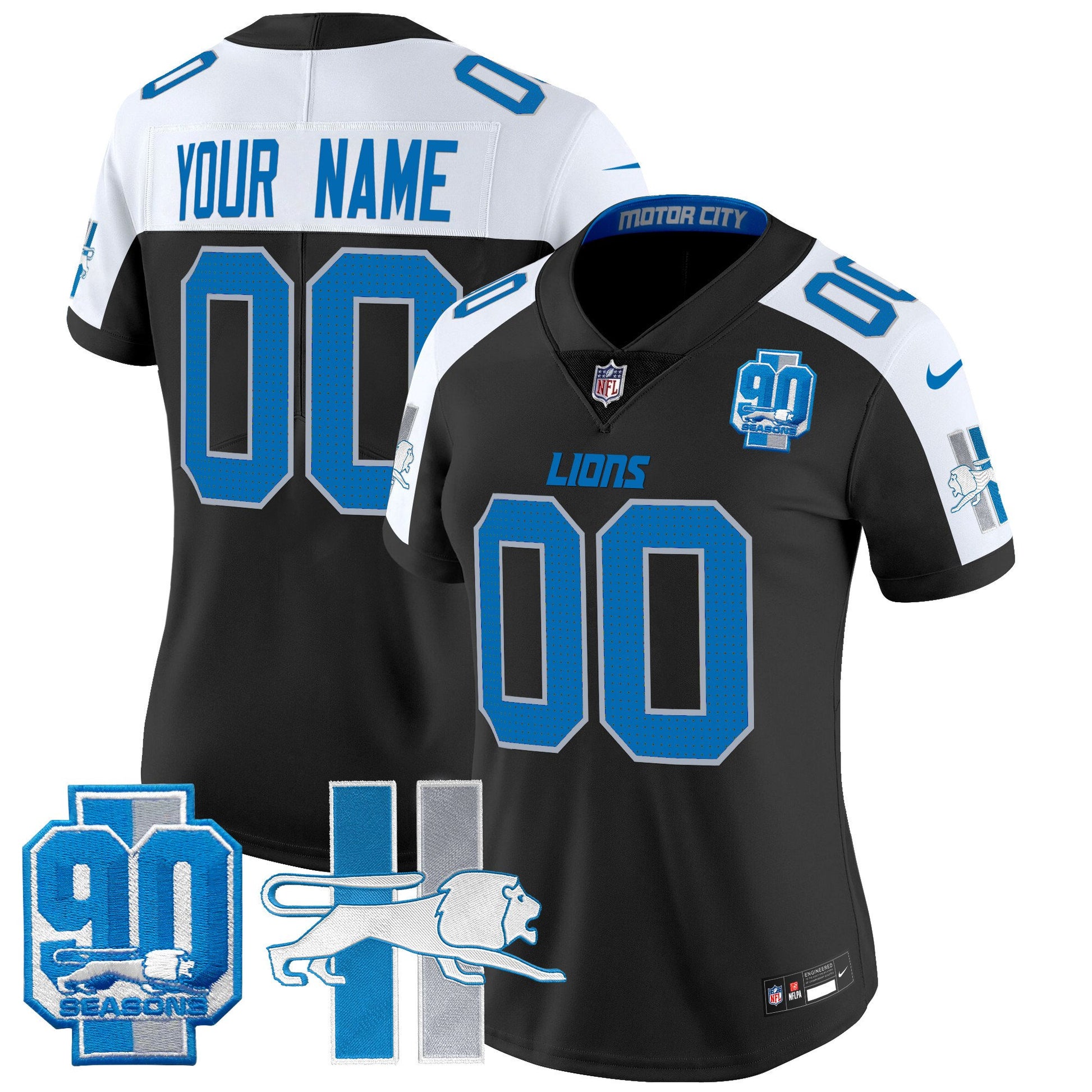 Detroit Lions Throwback 90th Year Patch Vapor Limited Custom Jersey - All Stitched