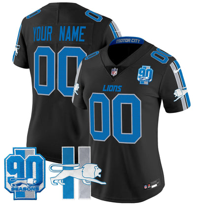Detroit Lions Throwback 90th Year Patch Vapor Limited Custom Jersey - All Stitched