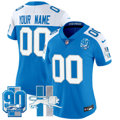 Detroit Lions Throwback 90th Year Patch Vapor Limited Custom Jersey - All Stitched