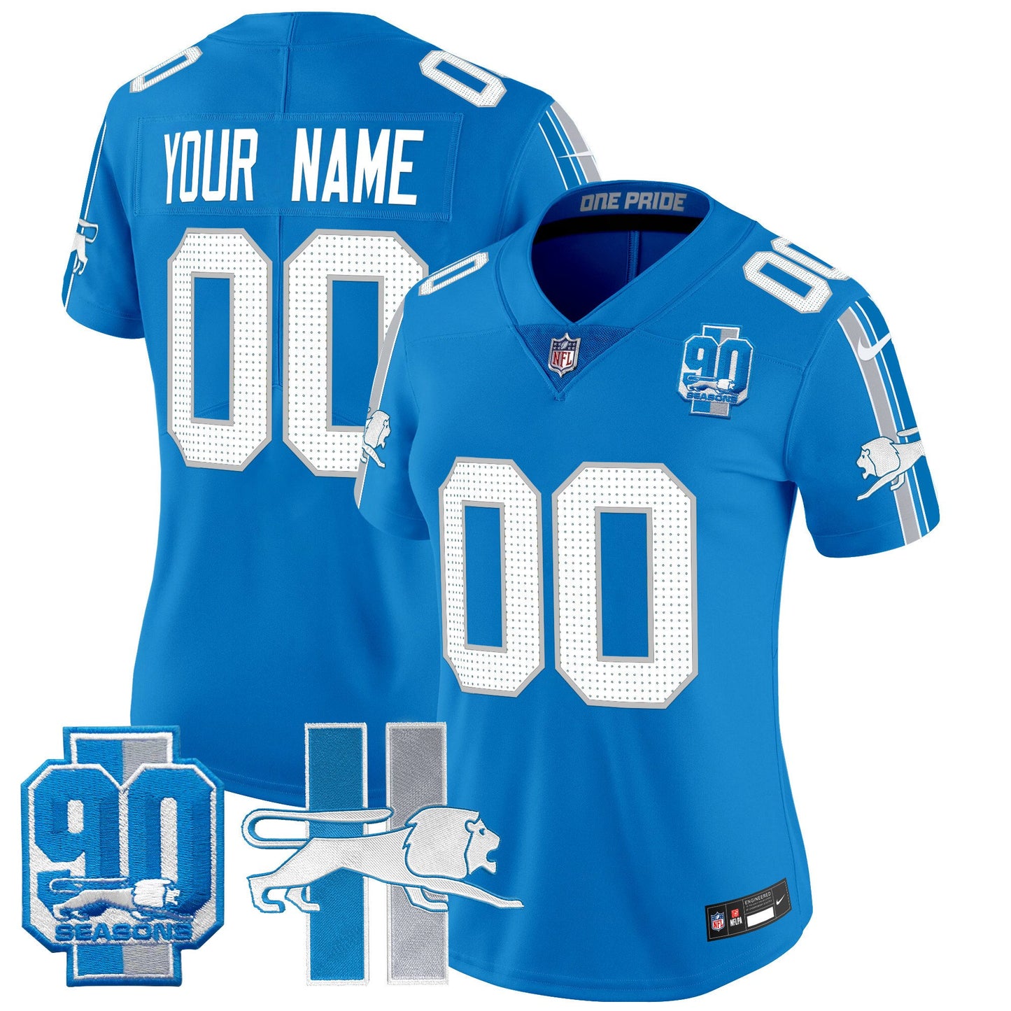 Detroit Lions Throwback 90th Year Patch Vapor Limited Custom Jersey - All Stitched