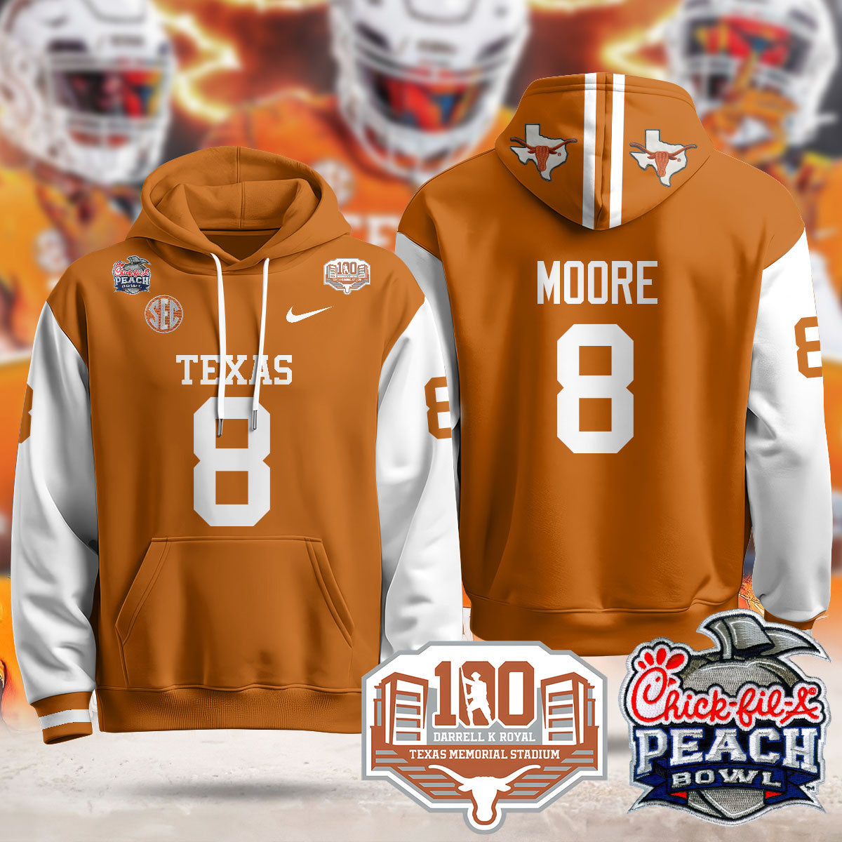 Texas Longhorns 2024 Chick-fil-A Peach Bowl Hoodie - All Stitched