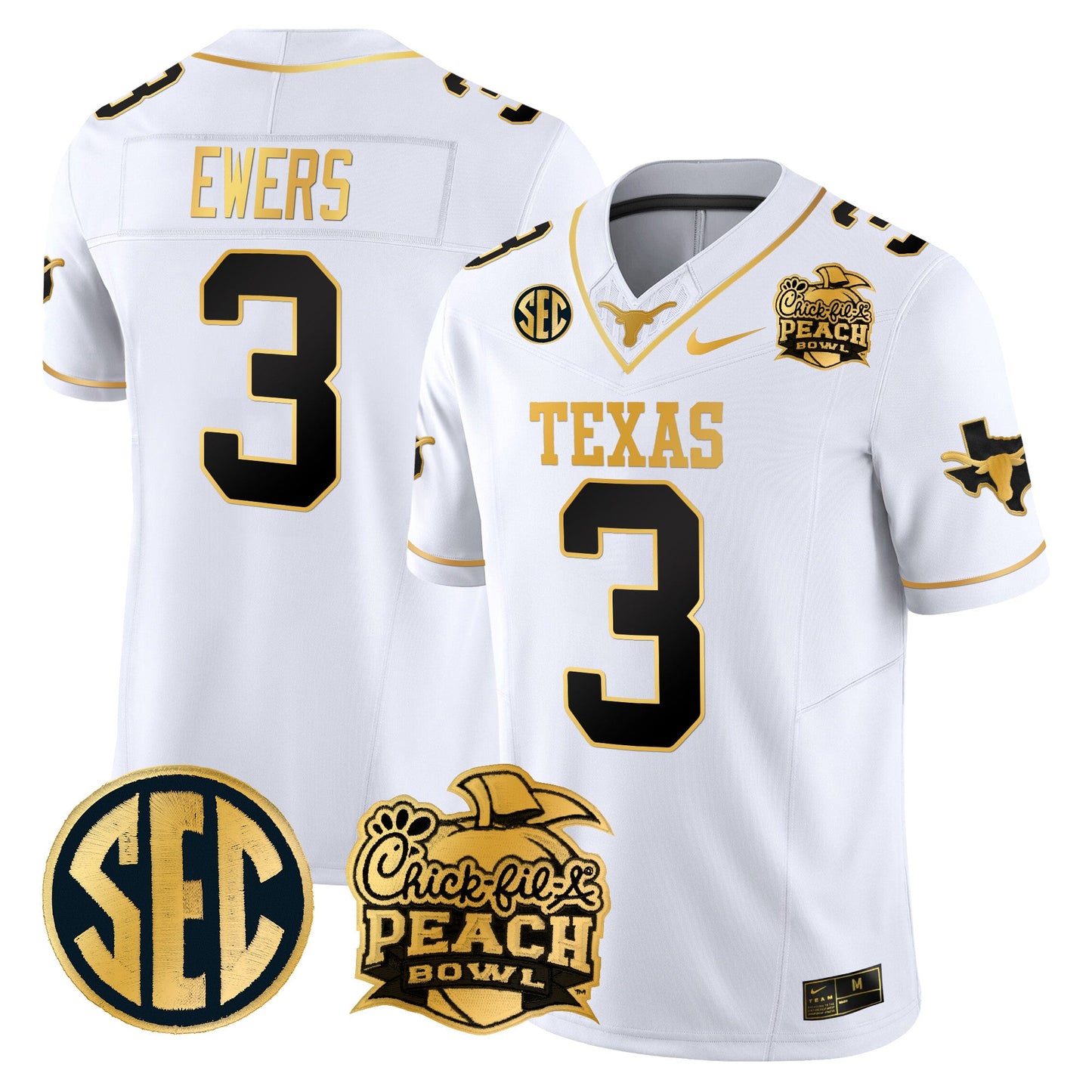 Texas Longhorns Peach Bowl Patch Gold Vapor Limited Jersey - All Stitched