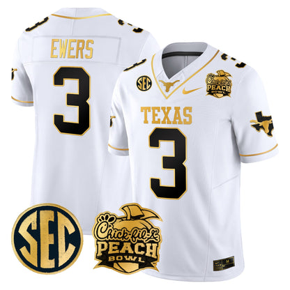 Texas Longhorns Peach Bowl Patch Gold Vapor Limited Jersey - All Stitched