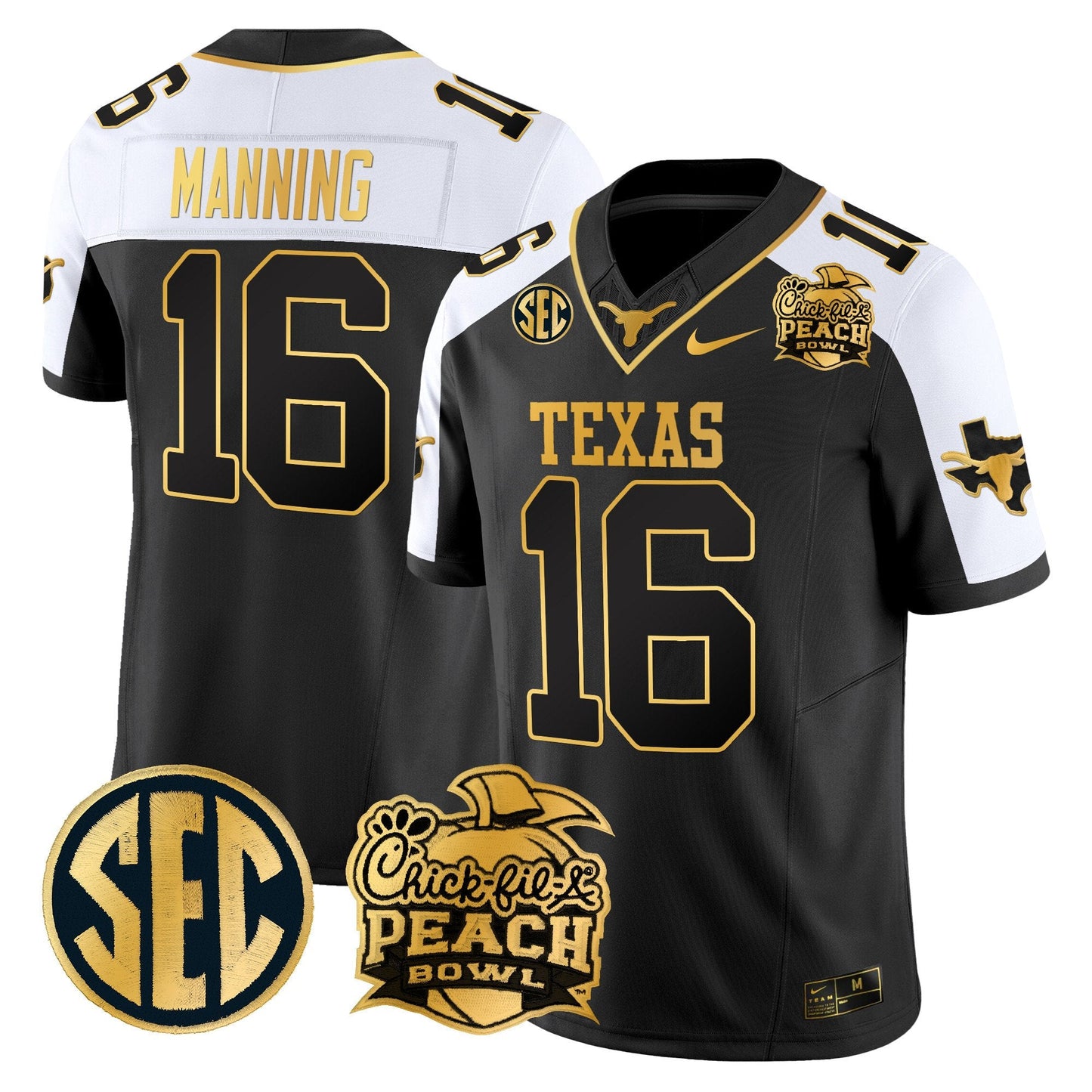 Texas Longhorns Peach Bowl Patch Gold Vapor Limited Jersey - All Stitched