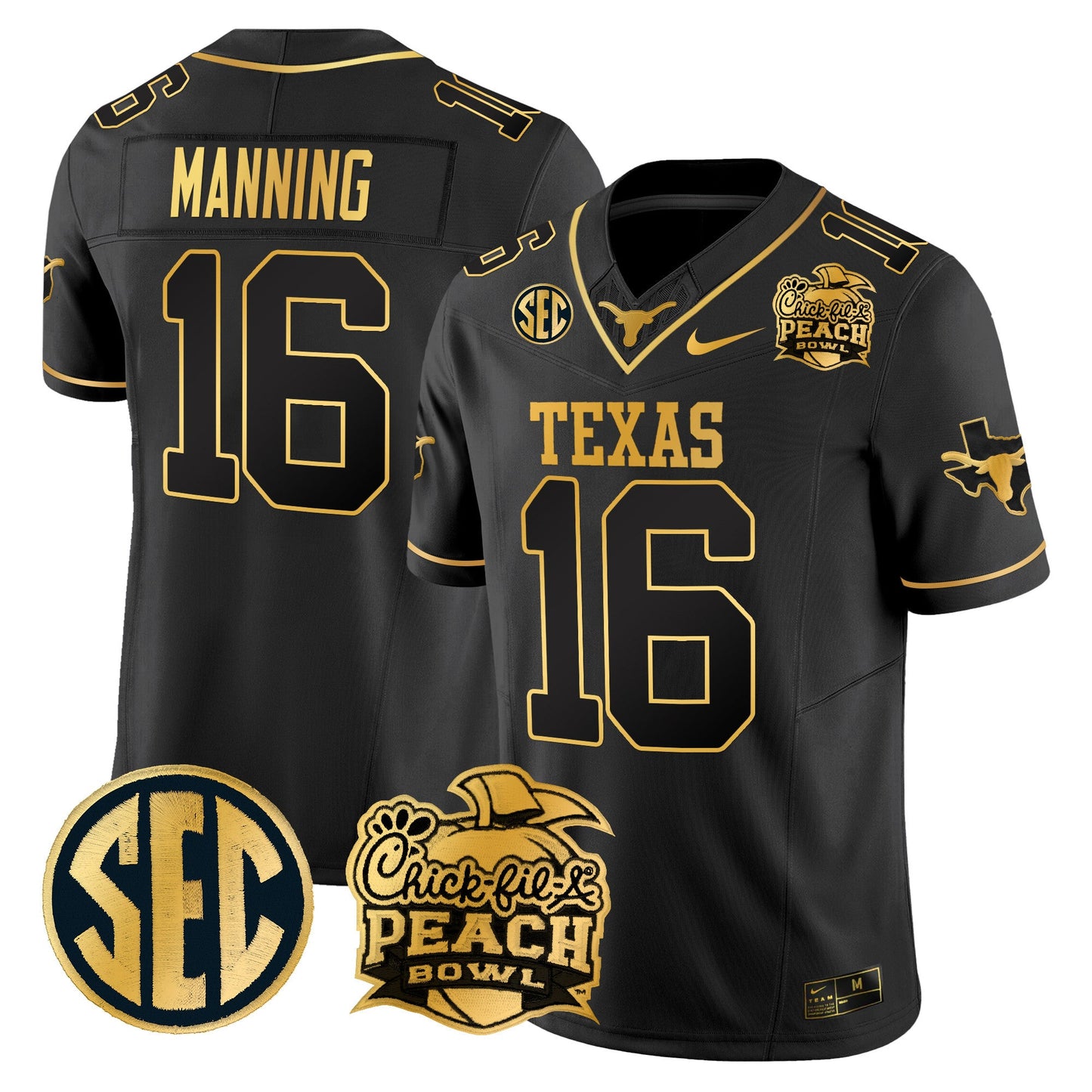 Texas Longhorns Peach Bowl Patch Gold Vapor Limited Jersey - All Stitched