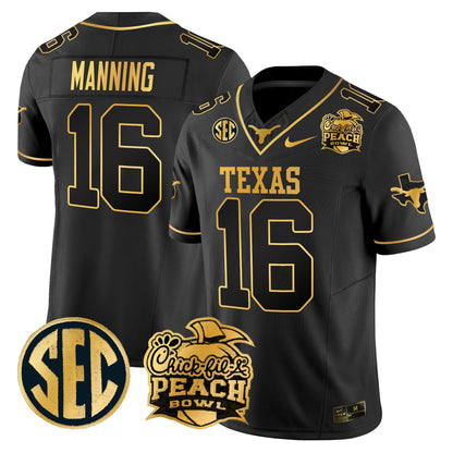 Texas Longhorns Peach Bowl Patch Gold Vapor Limited Jersey - All Stitched