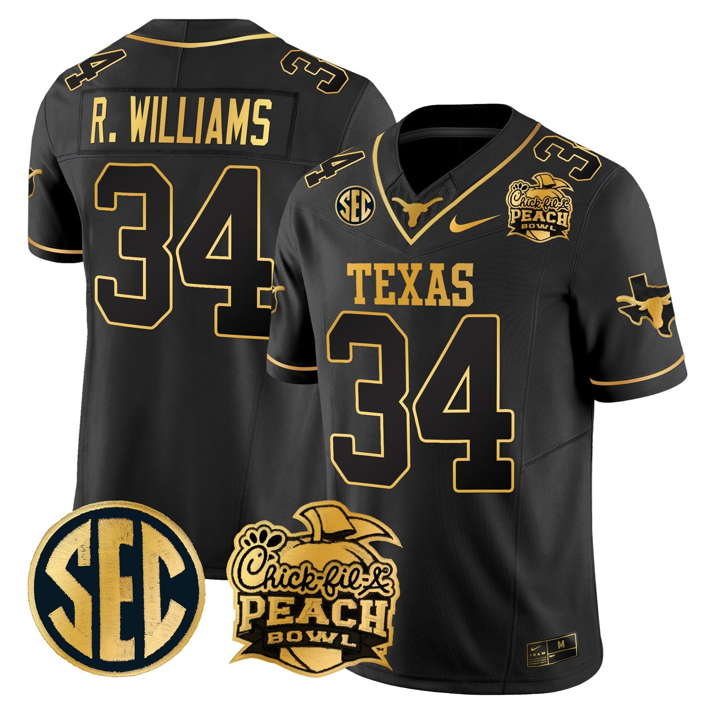 Texas Longhorns Peach Bowl Patch Gold Vapor Limited Jersey - All Stitched
