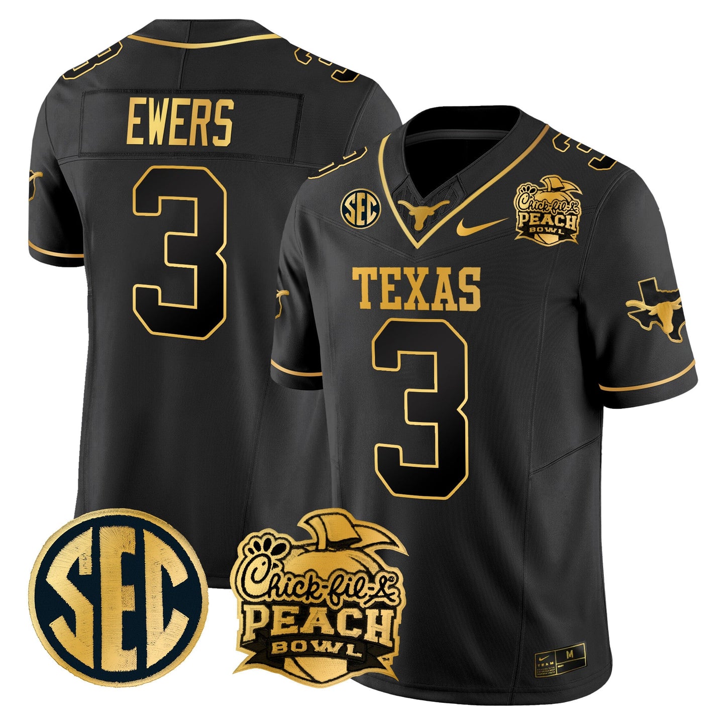 Texas Longhorns Peach Bowl Patch Gold Vapor Limited Jersey - All Stitched