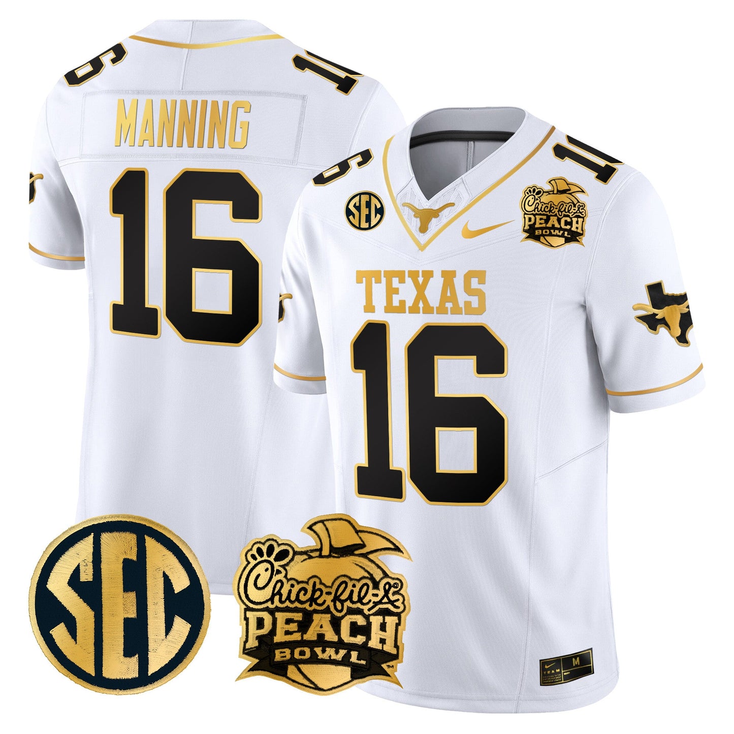 Texas Longhorns Peach Bowl Patch Gold Vapor Limited Jersey - All Stitched
