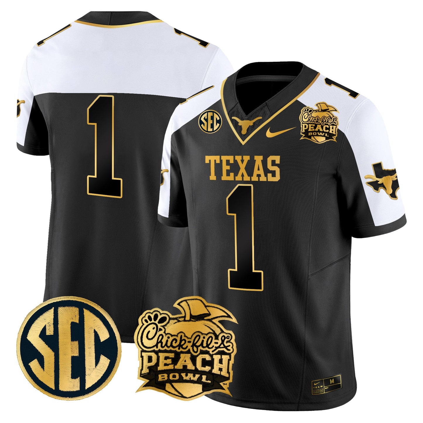 Texas Longhorns Peach Bowl Patch Gold Vapor Limited Jersey - All Stitched