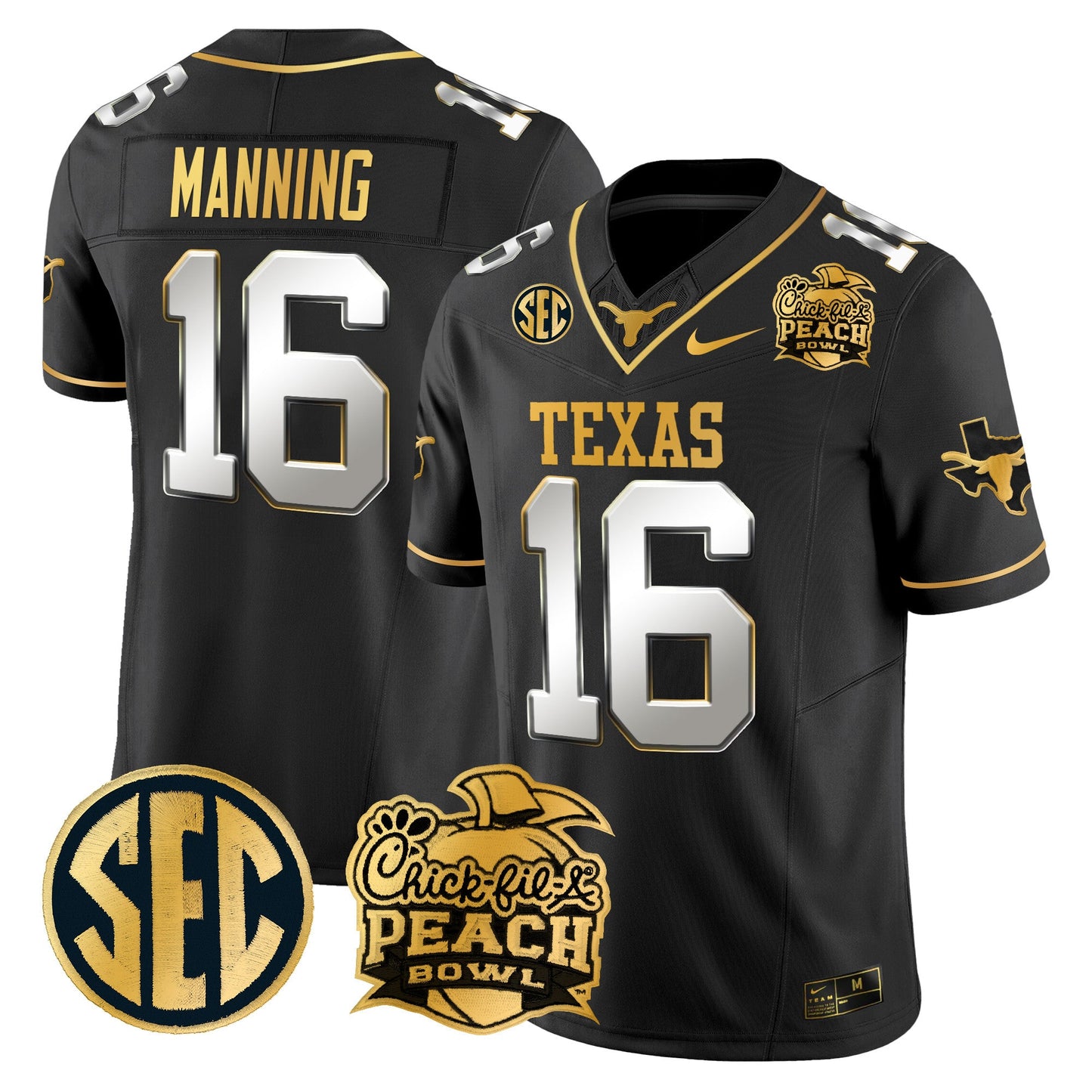 Texas Longhorns Peach Bowl Patch Gold Vapor Limited Jersey - All Stitched