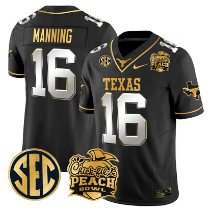 Texas Longhorns Peach Bowl Patch Gold Vapor Limited Jersey - All Stitched