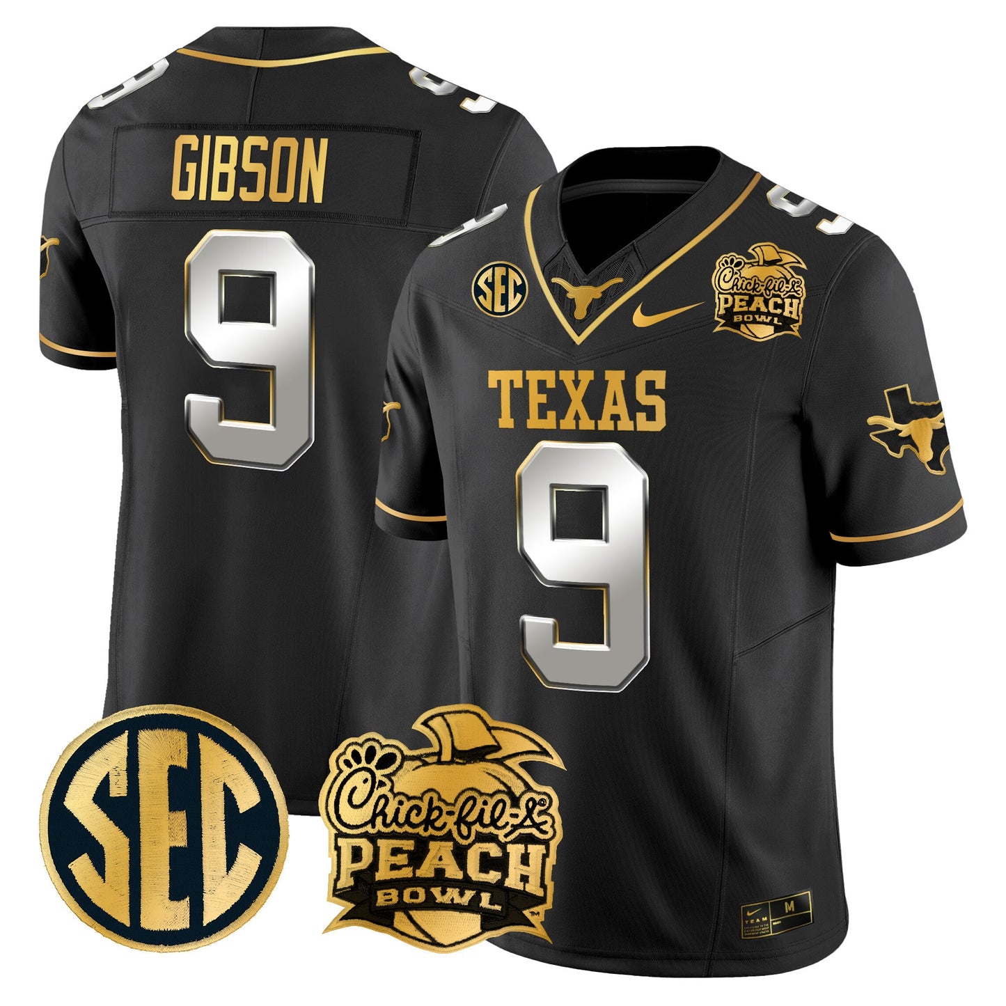 Texas Longhorns Peach Bowl Patch Gold Vapor Limited Jersey - All Stitched
