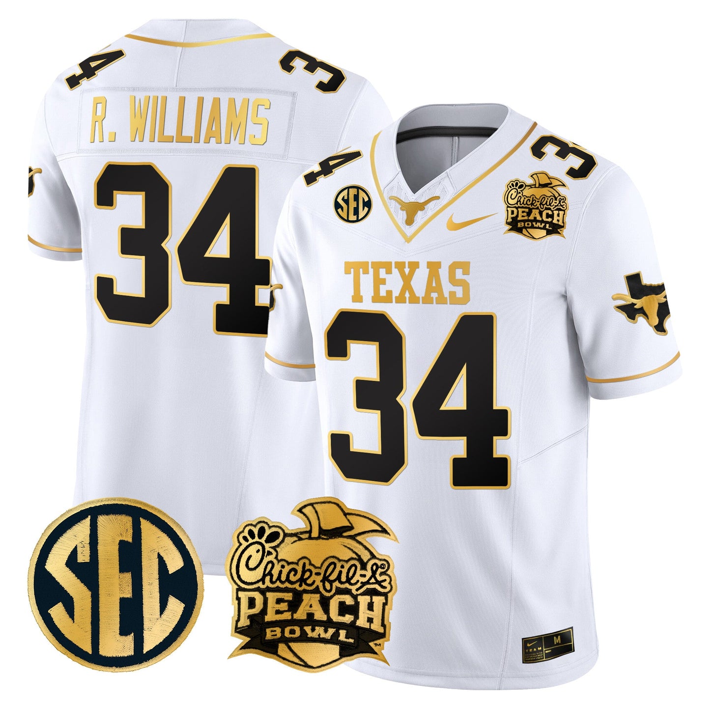 Texas Longhorns Peach Bowl Patch Gold Vapor Limited Jersey - All Stitched