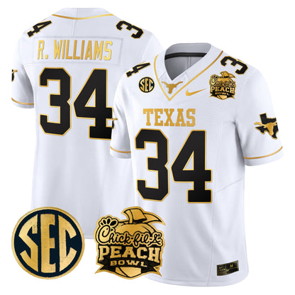 Texas Longhorns Peach Bowl Patch Gold Vapor Limited Jersey - All Stitched