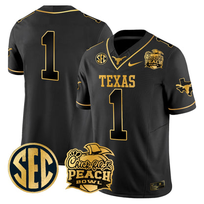 Texas Longhorns Peach Bowl Patch Gold Vapor Limited Jersey - All Stitched