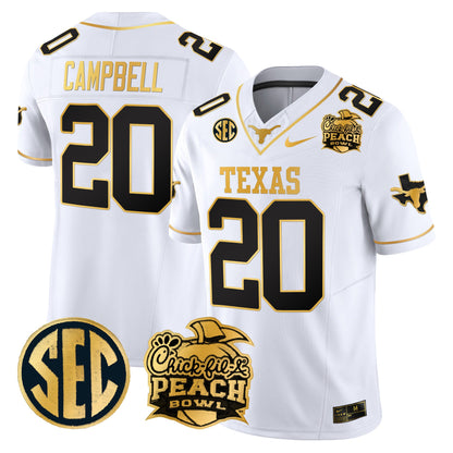 Texas Longhorns Peach Bowl Patch Gold Vapor Limited Jersey - All Stitched