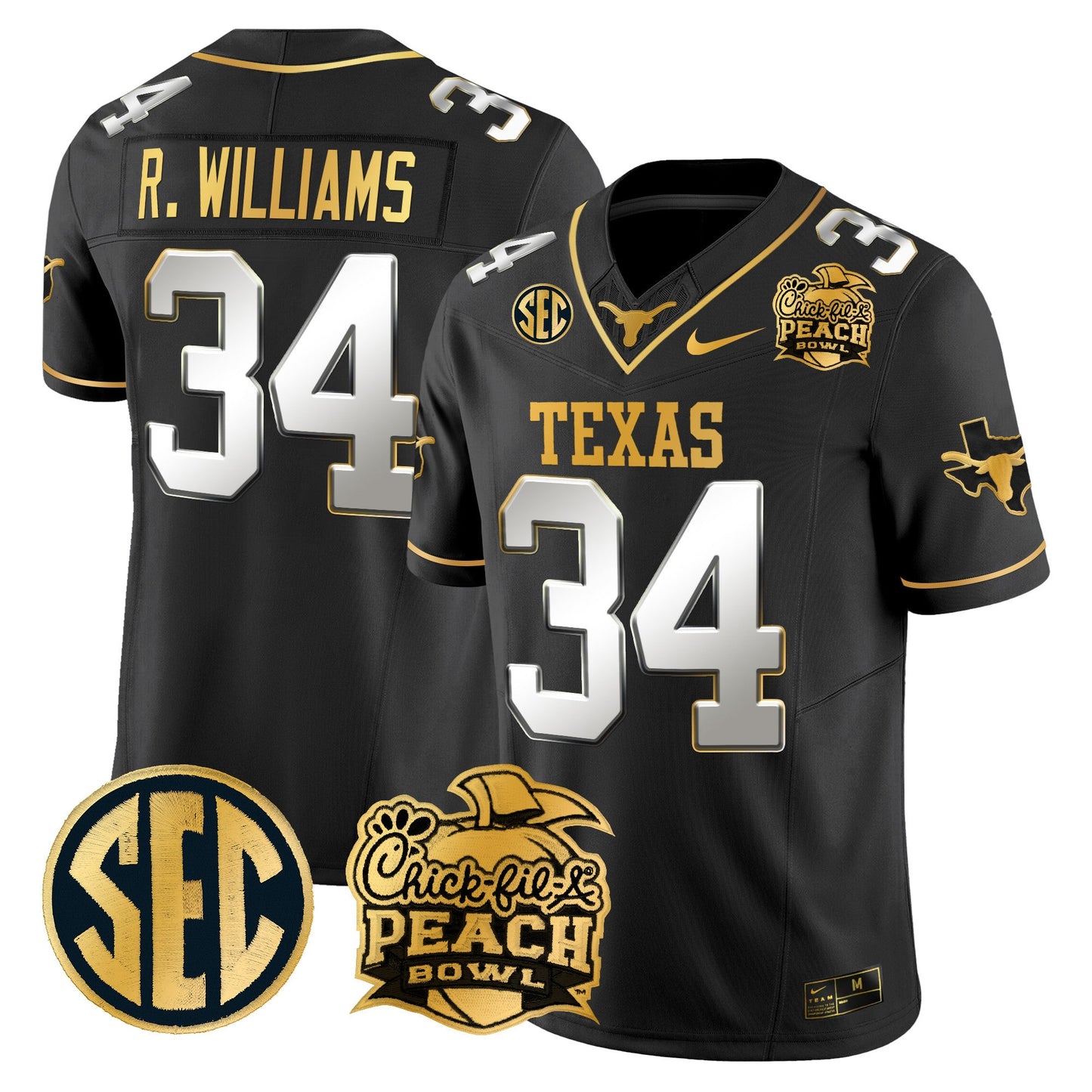 Texas Longhorns Peach Bowl Patch Gold Vapor Limited Jersey - All Stitched