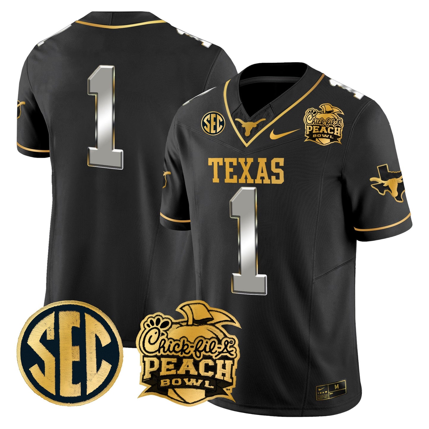 Texas Longhorns Peach Bowl Patch Gold Vapor Limited Jersey - All Stitched
